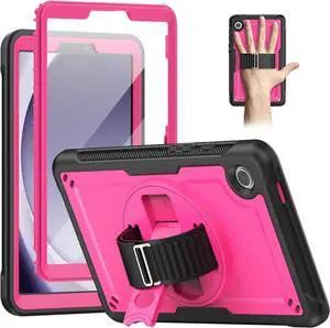 Case for  Galaxy Tab A9 Plus Case 11 Inch, Protective with Screen Protector/Rotating Stand/Hand Strap/Pen Holder, Sturdy Light Galaxy A9 Plus Tablet Case 2023 SM-X210/X216/X218, Pink