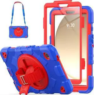 Case for  Galaxy Tab A9 Case 8.7 Inch with Screen Protector/Adjustable Hand Strap/Pen Holder/Rotating Stand, [3-Layer Drop Poof]  A9 Tablet Case 2023 SM-X110/X115/X117 - Blue