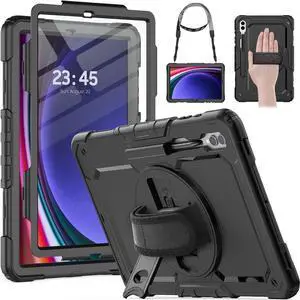 for  Galaxy Tab S9 Plus Case 12.4 inch S9+ with Screen Protector/Pen Holder/Rotating Strap & Stand (SM-X810,SM-X816B,SM-X818U) Protective Case for Galaxy Tab S9 Plus 2023 - Black