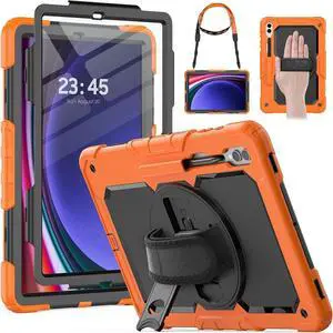 for  Galaxy Tab S9 Plus Case 12.4 inch S9+ with Screen Protector/Pen Holder/Rotating Strap Stand (SM-X810,SM-X816B,SM-X818U) Protective Case for Galaxy Tab S9 Plus 2023 - Orange