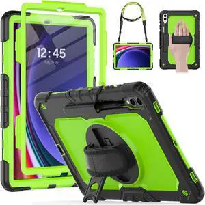 for  Galaxy Tab S9 Plus Case 12.4 inch S9+ with Screen Protector/Pen Holder/Rotating Strap & Stand (SM-X810,SM-X816B,SM-X818U) Protective Case for Galaxy Tab S9 Plus 2023 - Green