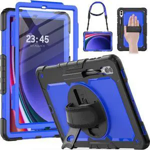 for  Galaxy Tab S9 Plus Case 12.4 inch S9+ with Screen Protector/Pen Holder/Rotating Strap & Stand (SM-X810,SM-X816B,SM-X818U) Protective Case for Galaxy Tab S9 Plus 2023 - Blue