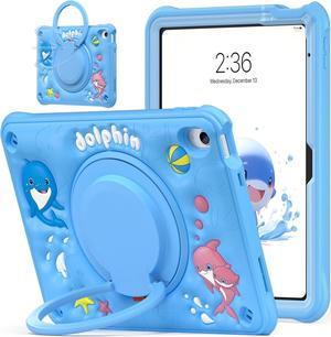 Kids Case for iPad 10th Generation 10.9-inch 2022 Cute 3D Dolphin Design Multi-Layer Protection, 360° Rotating Kickstand, Shock-Absorbing Corners, Easy Installation for Safe and Fun Use