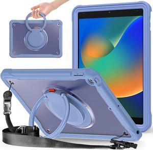 Ultimate Protection Case for iPad 10.2 Inch 9th / 8th / 7th Generation (2021/2020 / 2019) Sturdy Shockproof Tablet Cover with 360° Rotatable Kickstand & Shoulder Strap/Pencil Holder, Lavender