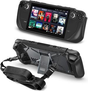 Protective Case for Steam Deck with Fold Kickstand, TPU Protector Cover Accessories with Stand & Shoulder Strap, Full Protection, Non-Slip, Anti-Collision for Steam Deck - Black