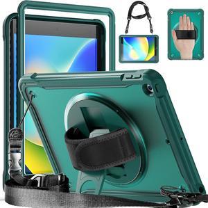 Case for iPad 10.2 inch 9th / 8th / 7th Generation (2021/2020 / 2019) Heavy Duty Rugged Shockproof Tablet Cover with 360° Rotating Hand Strap Foldable Hidden Stand & Shoulder Strap, Teal