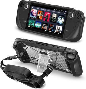 Protective Case for Steam Deck with Fold Kickstand, TPU Protector Cover Accessories with Stand & Shoulder Strap, Full Protection, Non-Slip, Anti-Collision for Steam Deck - Transparent