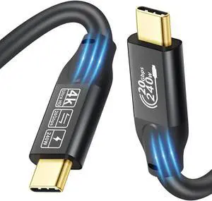 20Gbps USB C 3.2 Gen 2 Cable, Type C 4K@60Hz UHD Video 5A/240W PD3.1 Fast Charge w/E-Marker Compatible with Thunderbolt 3/4 for Phone 15Pro MacBook Pixel  Monitor