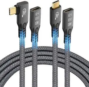 20Gbps/240W/USB C 3.2 Gen2 Extension Cable 2Pack M/F(90 Degree 1.6ft+Straight 1.6ft),4K@60Hz Video and Audio Output Cord,48V/5A USB C Male Cable,Suport Thunderbolt 3 for MacBook Pro,Monitor