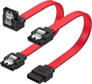 CableCreation SATA III Cable, [2-Pack] 8-Inch/0.6FT SATA III 6.0 Gbps 7pin Female to Downward Right Angle Female Data Cable with Locking Latch, Support for 2.5'' SSD,3.5''HDD Drive, Red