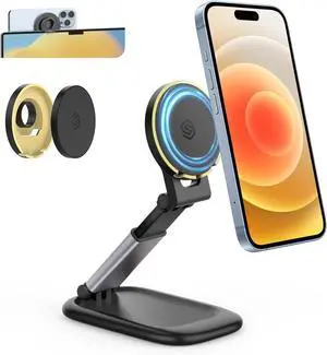Continuity Camera Mount for MacBook, Foldable iPhone Webcam Mount, Magnetic Phone Holder Compatible with iPhone 16/15/14/13/12 Series,MacBook OS Ventura,Facetime- Black
