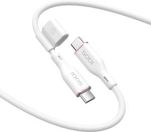 Silicone USB C Cable,100W USB C to USB C Flow Cable, USB 2.0, 6FT Type C Charger Cable for iPhone 16/15/14/13/12 Series, MacBook Pro 2020, S23/S22, White
