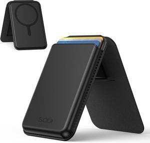 Magnetic Card Holder, Ultra-Thin PU Leather Mag-safe Wallet Stand with N52 Magnets, Fit3 Cards,Compatible with iPhone 16/15/14/13/12 Pro/Promax, Black