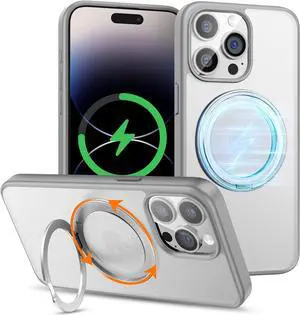 Magnetic Ring Stand for iPhone 14 Pro Max Case, 360°Rotatable Phone Case for iPhone 14 Pro Max Compatible with Mag-Safe Ring, Military Grade Shockproof and Drop Protection Phone Case 6.7", Gray