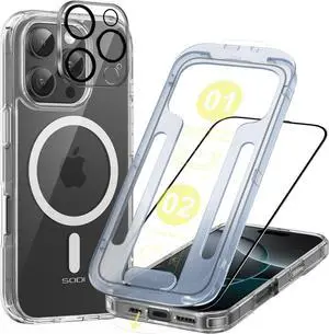3 in 1 Magnetic Phone Case Designed for iPhone 16 Pro with 1X Screen Protector & 1X Camera Lens Protector, Military-Grade Protection Phone Case Compatible with MagSafe [Not-Yellowing],Clear