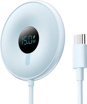 15W Magnetic Wireless Charger with LED Power Display, Magnetic Charger, for iPhone 16/15/14/13/12 Series, , Airpods 2/3/pro/pro 2(Adapter Not Included) (Blue)