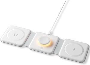 3 in 1 Foldable Wireless Charger for iPhone 16/15/14/13/12/11 Series, Magnetic Wireless Charging Station, Travel Wireless Fast Charging Pad for Airpods 4/3/2/Pro, iWatch (3 in 1, White)