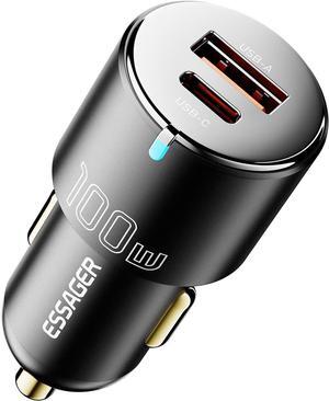 100W USB C Car Charger, 2-Port USB-C & USB-A Fast Charging Cigarette Lighter Adapter PD3.0/PPS/QC3.0 All Metal Type C Car Charger for iPhone 16/15/14/13 Pro Max,  Galaxy, iPad, MacBook