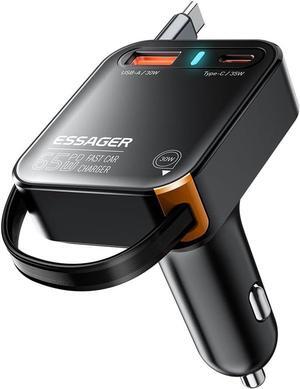 Retractable Car Charger, 65W Fast Car Charger USB C Car Phone Charger with Retractable USB C Cable Car Charger Adapter for iPhone 16/15/14/13/12 Pro Max, , Pixel