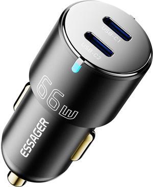 66W Fast Car Charger USB C Cigarette Lighter Adapter All-Metal with Dual Port PD/PPS/QC3.0 Type C Car Charger Adapter for iPhone 16/15/14/13/12 Pro Max, MacBook, iPad,  Galaxy S24 S23