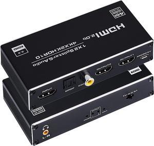 Groza HDMI Splitter Audio Extractor, 1 in 2 Out HDMI Splitter with 3.5mm Audio Jack + Coaxial + Optical Toslink SPDIF for Dual Monitors Duplicate/Mirror Only, Support HDMI 2.0 1080P/ 3D/ 4K
