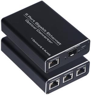 A Pair of 5 Port Gigabit Ethernet Optical Converter, Fiber to Ethernet Converter has 4x10/100/1000 RJ45 Port and 1x1000 SFP Fiber Port