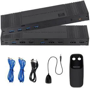 8K@60Hz HDMI + Displayport KVM Switch 2 Computers 2 Monitors, 4K@120Hz KVM Switcher for 2 PCs Share Dual Monitors and 4 USB 3.0 Devices for Keyboard, Mouse, Printer (IR Remote Control)