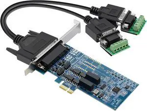 Buaczo PCIe to Dual RS-485/422 Serial Port Card with 2500V Opto-Isolation, Anti-Surge/Lightning Protection & Terminal Block - DIN Rail Mountable for PLC, CNC, SCADA, Industrial Automation