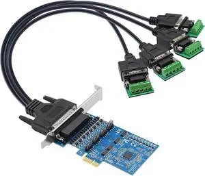 PCIe to 4-Port RS-485/422 Serial Card, High-Speed 9-Pin DB9 COM Port Expansion with Surge/Lightning Protection, Voltage Suppression Terminal Blocks