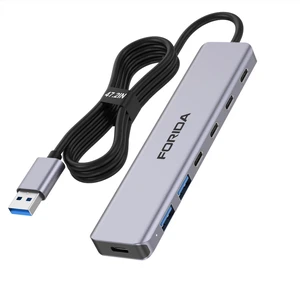 FORIDA 7-in-1 USB Hub, Aluminum Multi-Port USB 3.0 Hub with 3.9FT Long Cable, 4 USB-C 3.0(5Gbps), 2 USB-A 2.0 Ports & 1 Type-C 5V Power Port, USB Extender for Desktop Computer PC Laptop FORIDA 7-in-1 USB Hub, Aluminum Multi-Port USB 3.0 Hub with 3.9FT Long Cable, 4 USB-C 3.0(5Gbps), 2 USB-A 2.0 Ports & 1 Type-C 5V Power Port, USB Extender for Desktop Computer PC Laptop