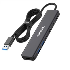 FORIDA 7-Port USB Hub, Aluminum Multi-Port USB 3.0 Hub with 3.9FT Long Cable, 4 USB-C 3.0(5Gbps), 2 USB-A 2.0 Ports & 1 Type-C 5V Power Port, USB Extender for Desktop Computer PC Laptop FORIDA 7-Port USB Hub, Aluminum Multi-Port USB 3.0 Hub with 3.9FT Long Cable, 4 USB-C 3.0(5Gbps), 2 USB-A 2.0 Ports & 1 Type-C 5V Power Port, USB Extender for Desktop Computer PC Laptop