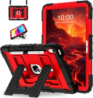 Case for iPad A16 11th Generation 11 Inch (2025) iPad 10th Generation 10.9 Inch (2022),i Pad A16 Case Military Grade Shockproof Cases with Pencil Holder Shoulder Strap,Black Red Case for iPad A16 11th Generation 11 Inch (2025) iPad 10th Generation 10.9 Inch (2022),i Pad A16 Case Military Grade Shockproof Cases with Pencil Holder Shoulder Strap,Black Red