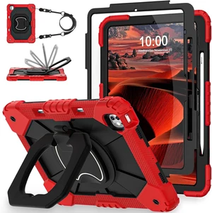 for iPad Pro 13 Inch Case M5 2025/M4 (2024 Model,7th Gen) with Screen Protector/360° Rotating Stand/Pencil Holder/Shoulder Strap,Military Grade Shockproof iPad Case 13 Inch Pro M5/M4,Red Black for iPad Pro 13 Inch Case M5 2025/M4 (2024 Model,7th Gen) with Screen Protector/360° Rotating Stand/Pencil Holder/Shoulder Strap,Military Grade Shockproof iPad Case 13 Inch Pro M5/M4,Red Black