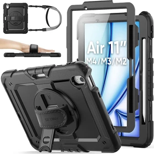 Case for iPad Air 11-inch M4-M2 2026-2024 (Gen 8-6), Shockproof Heavy Duty Case with Screen Protector, Pencil Holder, Rotating Stand, Hand Strap, Shoulder Strap, Black Case for iPad Air 11-inch M4-M2 2026-2024 (Gen 8-6), Shockproof Heavy Duty Case with Screen Protector, Pencil Holder, Rotating Stand, Hand Strap, Shoulder Strap, Black