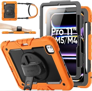 Case for iPad Pro 11-inch M5-M4 2025-2024, Shockproof Heavy Duty Case with Screen Protector, Pencil Holder, Rotating Stand, Hand Strap, Shoulder Strap, Orange Case for iPad Pro 11-inch M5-M4 2025-2024, Shockproof Heavy Duty Case with Screen Protector, Pencil Holder, Rotating Stand, Hand Strap, Shoulder Strap, Orange