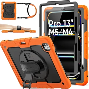 Case for iPad Pro 13-inch M5-M4 2025-2024, Shockproof Heavy Duty Case with Screen Protector, Pencil Holder, Rotating Stand, Hand Strap, Shoulder Strap, Orange Case for iPad Pro 13-inch M5-M4 2025-2024, Shockproof Heavy Duty Case with Screen Protector, Pencil Holder, Rotating Stand, Hand Strap, Shoulder Strap, Orange