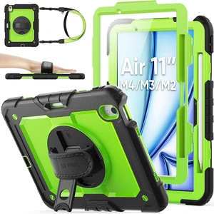 Case for iPad Air 11-inch M4-M2 2026-2024 (Gen 8-6), Shockproof Heavy Duty Case with Screen Protector, Pencil Holder, Rotating Stand, Hand Strap, Shoulder Strap, Green Case for iPad Air 11-inch M4-M2 2026-2024 (Gen 8-6), Shockproof Heavy Duty Case with Screen Protector, Pencil Holder, Rotating Stand, Hand Strap, Shoulder Strap, Green