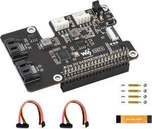 PCIe to 2-CH SATA Adapter Compatible with Raspberry Pi 5,SATA 3.0, Onboard Dual LED Indicators and EEPROM, HAT + Standard, Driver-Free, Plug and Play PCIe to 2-CH SATA Adapter Compatible with Raspberry Pi 5,SATA 3.0, Onboard Dual LED Indicators and EEPROM, HAT + Standard, Driver-Free, Plug and Play