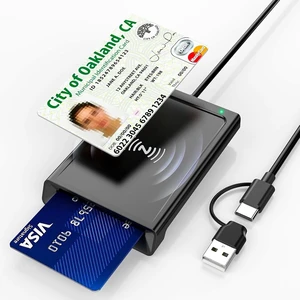 Smart Card Reader with NFC, CAC Reader for DOD Military Common Access, 2-in-1 Contact & Contactless ID and Bank Chip Card Reader, Built-in USB-C with USB-A Adapter for Windows, MacOS, Linux Smart Card Reader with NFC, CAC Reader for DOD Military Common Access, 2-in-1 Contact & Contactless ID and Bank Chip Card Reader, Built-in USB-C with USB-A Adapter for Windows, MacOS, Linux