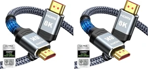 8K@60 HDMI Cable 10FT/3M, 48Gbps 2.1 High Speed HDMI Braided Nylon 4K120 144Hz RTX 3090 eARC HDR10 4:4:4 HDCP 2.2&2.3 Compatible for PS5, PS4, UHD TV and PC (Pack of 2) 8K@60 HDMI Cable 10FT/3M, 48Gbps 2.1 High Speed HDMI Braided Nylon 4K120 144Hz RTX 3090 eARC HDR10 4:4:4 HDCP 2.2&2.3 Compatible for PS5, PS4, UHD TV and PC (Pack of 2)