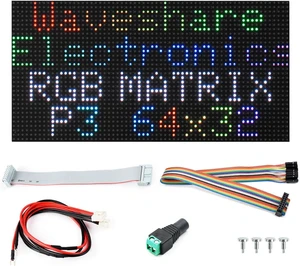 Waveshare RGB Full-Color LED Matrix Panel, 3mm Pitch, 64 × 32 Pixels, Adjustable Brightness, GOB Version Waveshare RGB Full-Color LED Matrix Panel, 3mm Pitch, 64 × 32 Pixels, Adjustable Brightness, GOB Version