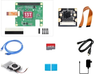 Waveshare AI Kit, Compatible with Raspberry Pi 5, Bundle with Raspberry Pi AI HAT+ 13T, PI5-IMX219-77 Camera, Cooler, 64GB TF Card, Cable and so on (8 Items) Waveshare AI Kit, Compatible with Raspberry Pi 5, Bundle with Raspberry Pi AI HAT+ 13T, PI5-IMX219-77 Camera, Cooler, 64GB TF Card, Cable and so on (8 Items)