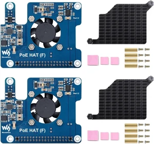 waveshare 3PCS PoE HAT (F) Compatible with Raspberry Pi 5, High Power, Onboard Cooling Fan, with Metal Heatsink, Supports 802.3af/At Network Standard waveshare 3PCS PoE HAT (F) Compatible with Raspberry Pi 5, High Power, Onboard Cooling Fan, with Metal Heatsink, Supports 802.3af/At Network Standard