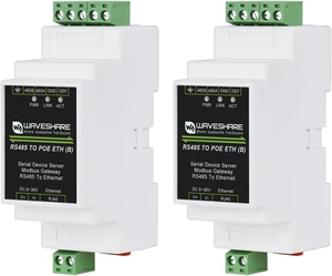 Waveshare 2PCS Industrial Serial Server RS485 to RJ45 Ethernet TCP/IP to Serial Rail-Mount Support with PoE Ethernet Port + Electrical Isolation Waveshare 2PCS Industrial Serial Server RS485 to RJ45 Ethernet TCP/IP to Serial Rail-Mount Support with PoE Ethernet Port + Electrical Isolation