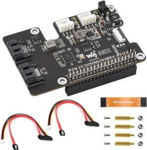 Waveshare PCIe to 2-Ch SATA Adapter, Compatible with Raspberry Pi 5, Supports SATA Hard Drive Protocol, Onboard Dual LED Indicators and EEPROM, HAT + Standard, Driver-Free, Plug and Play Waveshare PCIe to 2-Ch SATA Adapter, Compatible with Raspberry Pi 5, Supports SATA Hard Drive Protocol, Onboard Dual LED Indicators and EEPROM, HAT + Standard, Driver-Free, Plug and Play