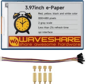 Waveshare 3.97inch E-Paper Display HAT+, E-Ink Display, 800 × 480 Pixels, Red/Yellow/Black/White, SPI Interface, Standard Raspberry Pi 40PIN GPIO Header, with Driver Board Waveshare 3.97inch E-Paper Display HAT+, E-Ink Display, 800 × 480 Pixels, Red/Yellow/Black/White, SPI Interface, Standard Raspberry Pi 40PIN GPIO Header, with Driver Board