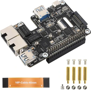 Waveshare PCIe to USB 3.2 Gen1 / 2.5G ETH/M.2 NVMe Adapter, Compatible with Raspberry Pi 5, Supports NVMe Protocol M.2 Solid State Drive, Expands 2-ch USB 3.2 Ports and 2-ch Ethernet Ports, HAT + Waveshare PCIe to USB 3.2 Gen1 / 2.5G ETH/M.2 NVMe Adapter, Compatible with Raspberry Pi 5, Supports NVMe Protocol M.2 Solid State Drive, Expands 2-ch USB 3.2 Ports and 2-ch Ethernet Ports, HAT +