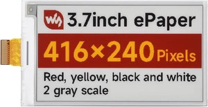 Waveshare 3.7inch E-Paper Display, E-Ink Display, 416 × 240 Pixels, Red/Yellow/Black/White, SPI Interface, Standard Raspberry Pi 40PIN GPIO Header, Without Driver Waveshare 3.7inch E-Paper Display, E-Ink Display, 416 × 240 Pixels, Red/Yellow/Black/White, SPI Interface, Standard Raspberry Pi 40PIN GPIO Header, Without Driver