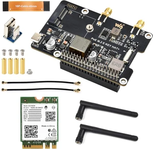 Waveshare PCIe to M.2 E Key Adapter with PoE Function, Compatible with Raspberry Pi 5, Support NGFF (M.2 E Key) Wireless NIC, Raspberry Pi 5 PCIe HAT, Includes Wireless-AX210 Waveshare PCIe to M.2 E Key Adapter with PoE Function, Compatible with Raspberry Pi 5, Support NGFF (M.2 E Key) Wireless NIC, Raspberry Pi 5 PCIe HAT, Includes Wireless-AX210