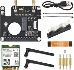Waveshare PCIe to M.2 E Key HAT, Compatible with Raspberry Pi 5, Support Various NGFF (M.2 E Key) Wireless NIC, Supports USB Bluetooth Connection and HAT+ Standard, Includes Wireless-AX210 Waveshare PCIe to M.2 E Key HAT, Compatible with Raspberry Pi 5, Support Various NGFF (M.2 E Key) Wireless NIC, Supports USB Bluetooth Connection and HAT+ Standard, Includes Wireless-AX210